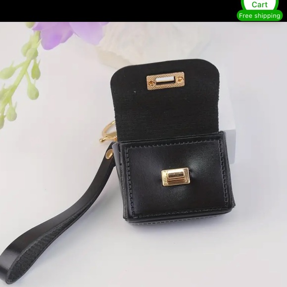 Black Mini Bag Keychain with Gold Accents - Picture 3 of 4